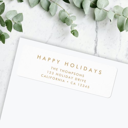 Minimal Simple White and Gold  Christmas Address Label