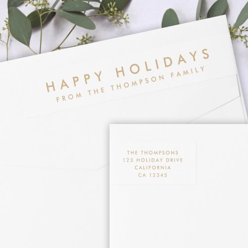 Minimal Simple White and Gold  Christmas Address Wrap Around Label