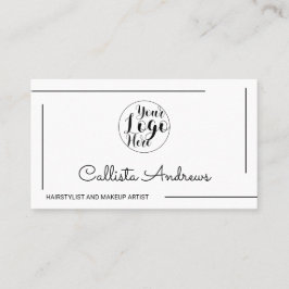 Minimal Simple White Black Border Script Logo Business Card