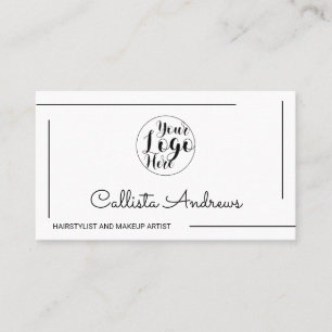 Minimal Simple White Black Border Script Logo Business Card