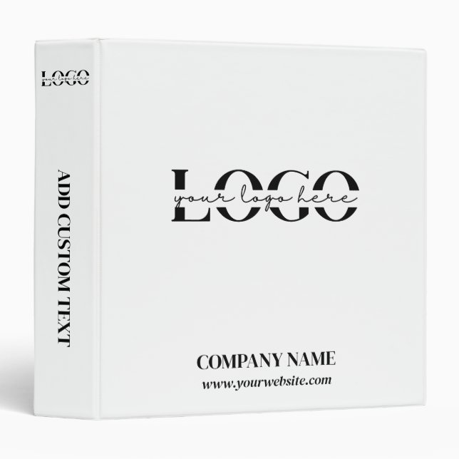 Minimal Simple White Business Logo Company Name 3 Ring Binder (Front/Spine)