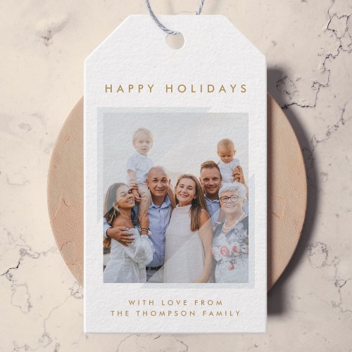 Minimal Simple White  Christmas Family Photo Gift Tags