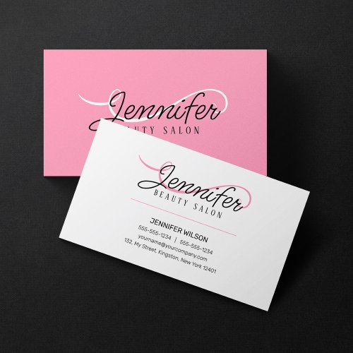 Minimal Simple White Pink Esthetician Beauty Salon Business Card