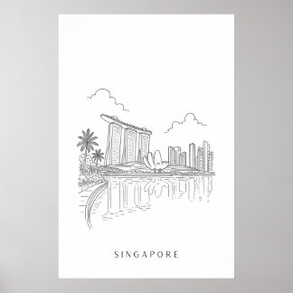 Minimal Singapore Line Art Print | Marina Bay