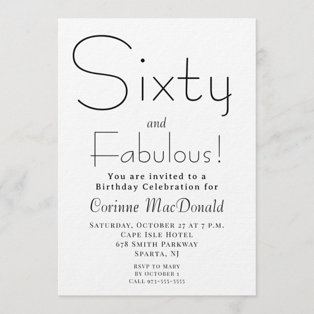 Minimal Sixty and Fabulous 60th Birthday Party Invitation (Front)