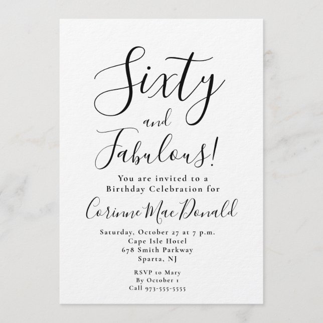 Minimal Sixty and Fabulous 60th Birthday Party Invitation (Front)