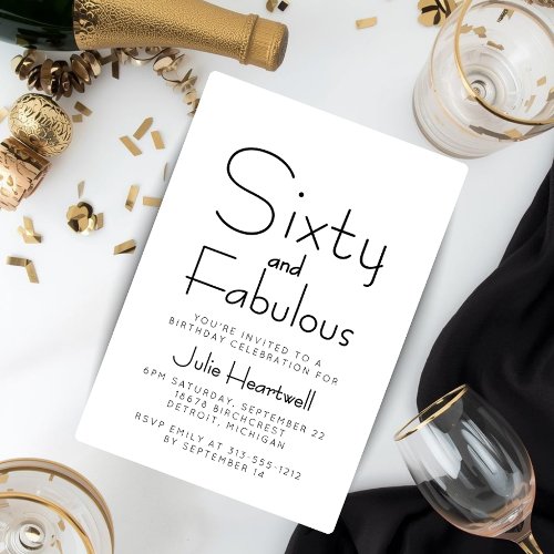 Minimal Sixty and Fabulous 60th Birthday Party Invitation