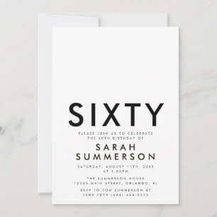 Minimal Sixty Black White 60th Birthday Invitation
