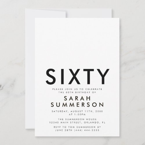 Minimal Sixty Black White 60th Birthday