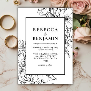 Minimal Sketched Floral Wildflowers Wedding  Invitation