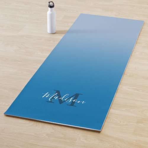 Minimal Sky Blue Gradient Monogram Script Name Yoga Mat