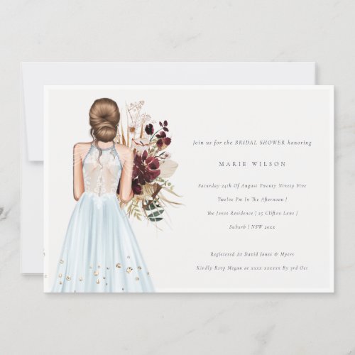 Minimal Sky Blue Wedding Gown Bridal Shower Invite