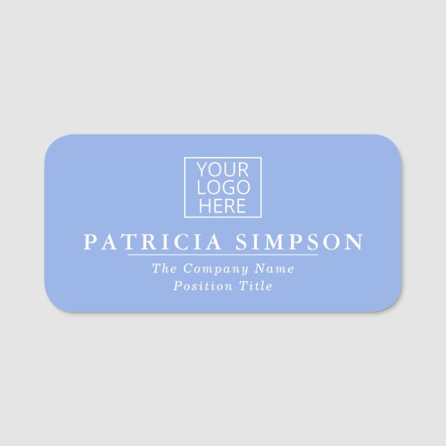 Minimal Sky Blue White Logo Modern Name Tag (Front)