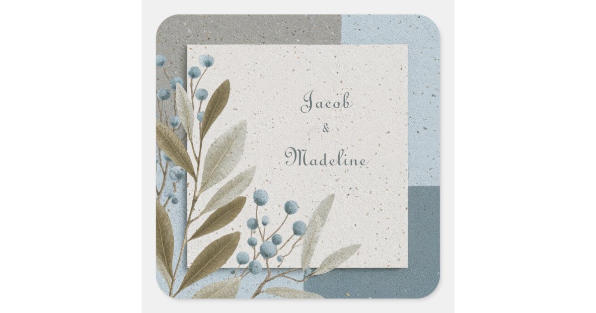 Minimal Slate Blue Berry Taupe Geometric Wedding Square Sticker | Zazzle
