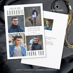 Minimal Sleek GRADUATE THANK YOU Five Photos Black Card