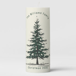 Minimal Snow Christmas Tree Winter Holiday Pillar Candle