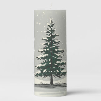 Minimal Snow Christmas Tree Winter Holiday Pillar Candle