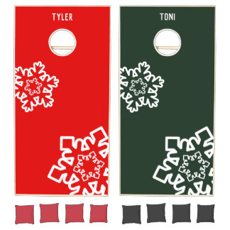 Minimal Snowflakes Red & Green Cornhole Set