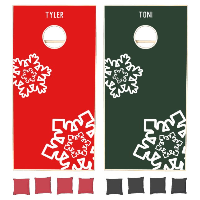 Minimal Snowflakes Red & Green Cornhole Set (Set)