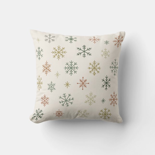 Minimal Snowflakes Seamless Pattern Throw Pillow (Front)