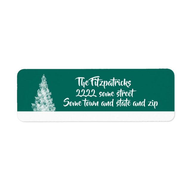Minimal Snowy Tree Teal and White Holiday Label (Front)