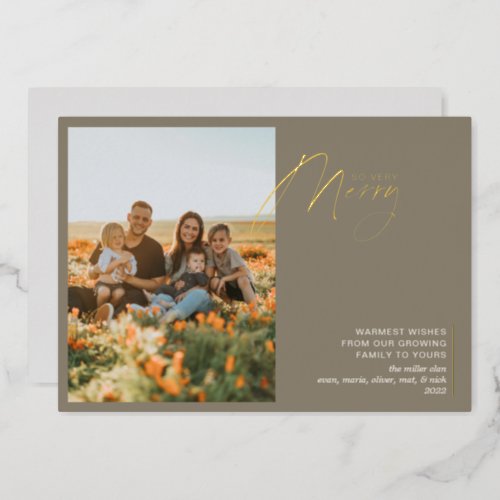  Minimal So Very Merry Green Gold Foil Holiday Card