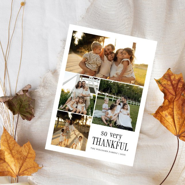 Minimal So Very Thankful Photos Happy Thanksgiving Holiday Card (Creator Uploaded)