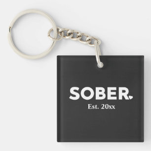 Minimal Sober with Heart and Sobriety Date Keychain