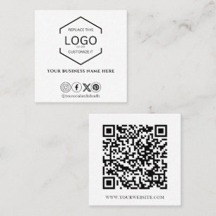 Minimal Social Media QR Code Black and White Square Business Card