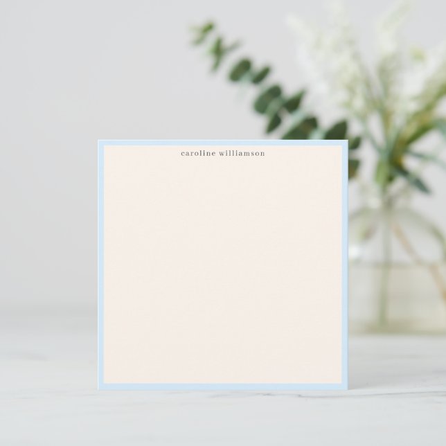 Minimal Soft Blue Border Name Stationery Cute Note Card (Standing Front)