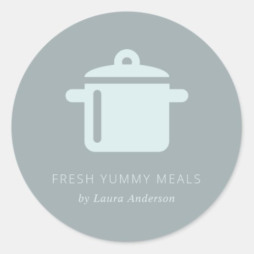 MINIMAL SOFT BLUE GREY POT MEAL CHEF CATERING CLASSIC ROUND STICKER