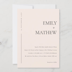 MINIMAL SOFT BLUSH PINK PEACH TYPOGRAPHY WEDDING INVITATION
