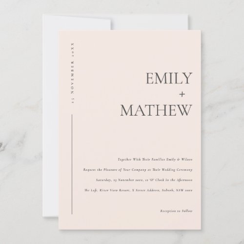 MINIMAL SOFT BLUSH PINK PEACH TYPOGRAPHY WEDDING INVITATION