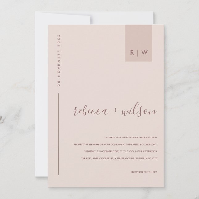 MINIMAL SOFT BLUSH PINK PEACH TYPOGRAPHY WEDDING INVITATION (Front)