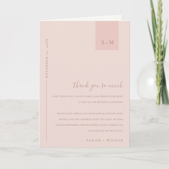 Minimal Soft Pastel Blush Dusky Pink Wedding Thank You Card (Front)