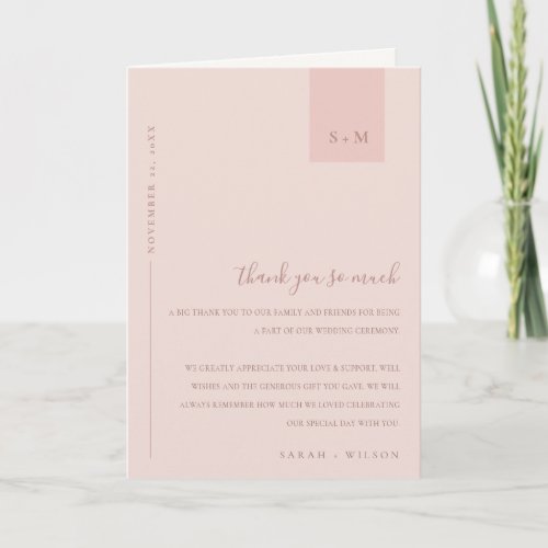 Minimal Soft Pastel Blush Dusky Pink Wedding Thank You Card