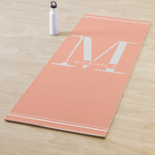 Minimal Soft Peach & White Monogram Yoga Mat