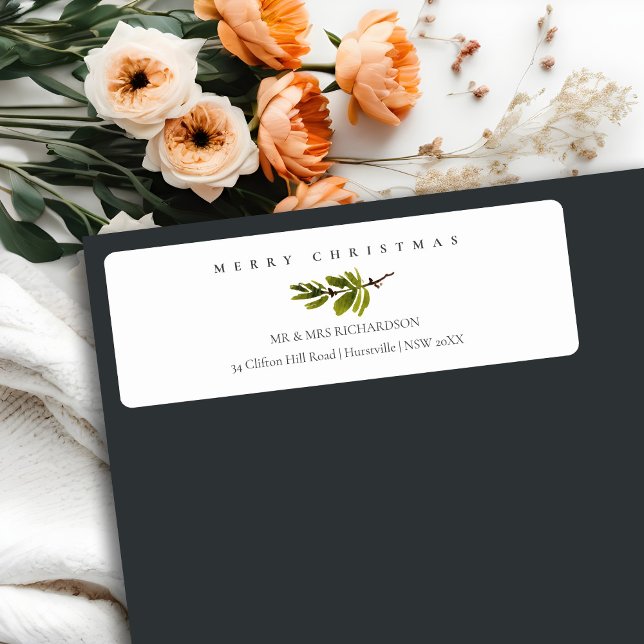 Minimal Soft Pine Branch Merry Christmas Address Label (Creator Uploaded)
