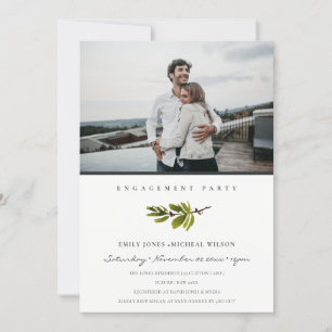 Minimal Soft Pine Branch Photo Engagement Invite