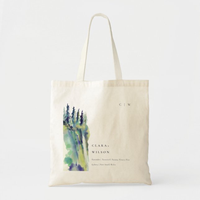 Minimal Soft Pine Tree Mountain Landscape Wedding Tote Bag (Front)