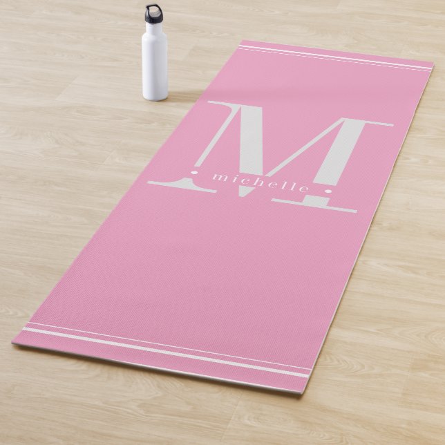Minimal Soft Pink & White Monogram Yoga Mat (In Situ)