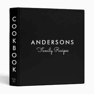 Minimal Solid Black Family Recipe Cookbook 3 Ring Binder