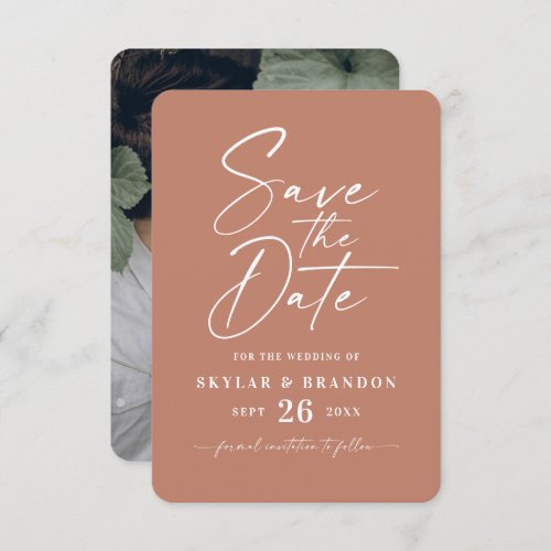 Minimal Solid Clay Terracotta Color Wedding Save The Date