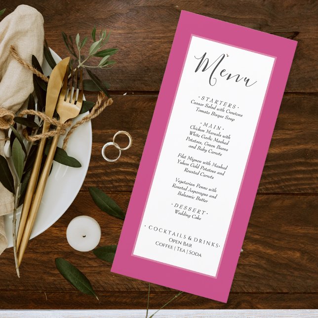 Minimal Solid Color Fuchsia Magenta Pink Wedding  Menu (Creator Uploaded)