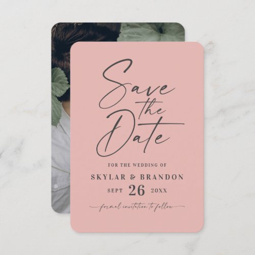 Minimal Solid Dusty Blush Pink Color Wedding Save The Date