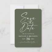 Minimal Solid Monstera Dark Green Color Wedding Save The Date (Front)