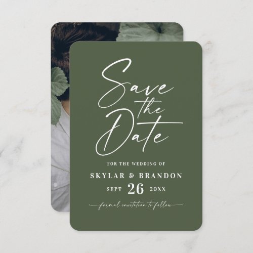 Minimal Solid Monstera Dark Green Color Wedding Save The Date