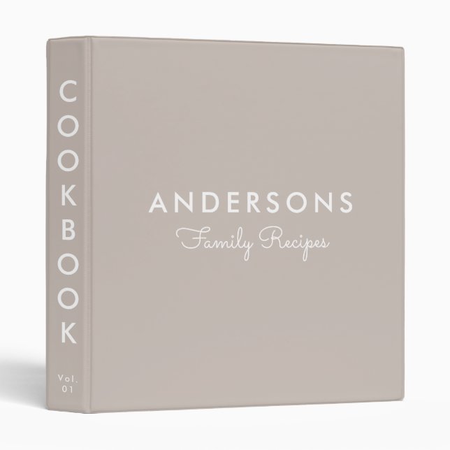 Minimal Solid Tan Family Recipe Cookbook 3 Ring Binder (Front/Spine)