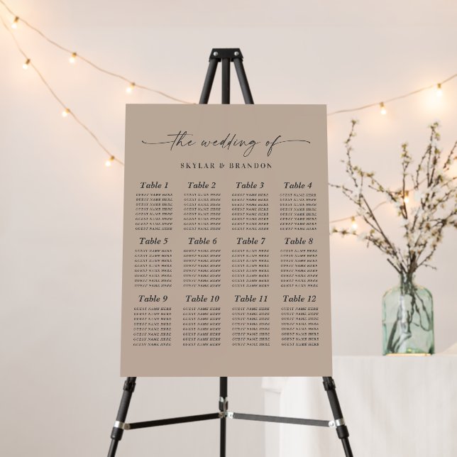 Minimal Solid Taupe Beige Guest Seating Chart Foam Board (In Situ (Stand))