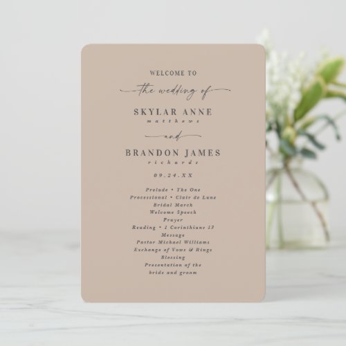 Minimal Solid Taupe Beige Wedding Ceremony Program